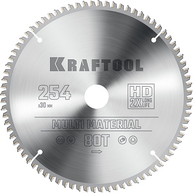 KRAFTOOL Multi Material 254х30мм 80Т, диск пильный по алюминию36953-254-30