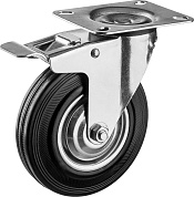 ЗУБР d=125 мм, г/п 100 кг, игольчатый подшипник, поворотное колесо c тормозом резина/металл, Профессионал (30936-125-B)30936-125-B