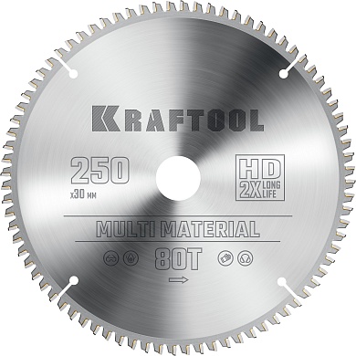 KRAFTOOL Multi Material 250х30мм 80Т, диск пильный по алюминию36953-250-30