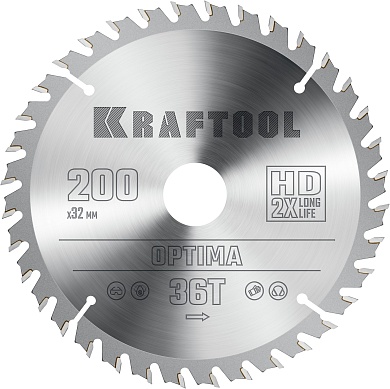 KRAFTOOL Optima 200х32мм 36Т, диск пильный по дереву36951-200-32