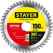 STAYER OPTIMA 190 x 30/20мм 36Т, диск пильный по дереву, оптимальный рез3681-190-30-36_z01