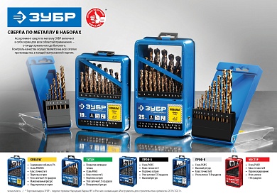 ЗУБР ПРОФ-В 19шт(1-10мм), Набор сверл по металлу, сталь Р6М5, класс В, мет.бокс29621-H19