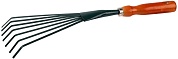 GRINDA 390 мм, с плоскими зубцами, углеродистая сталь, деревянная ручка, веерные грабельки (8-421253)8-421253_z01