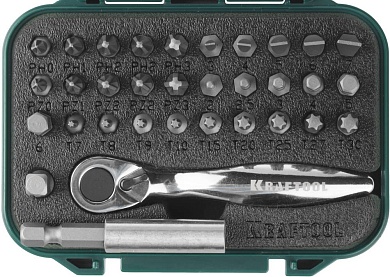 KRAFTOOL Expert 33 шт, Набор бит с мини-трещоткой (26157-H33)26157-H33
