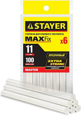 STAYER Cristal 1х100 мм, 6 шт, Универсальные клеевые стержни прозрачные, (0682-H6)0682-H6