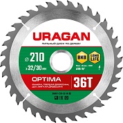 URAGAN Optima 210х32/30мм 36Т, диск пильный по дереву36801-210-32-36_z01