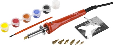 ЗУБР 30Вт, Прибор для выжигания с набором насадок и красками (55425)55425