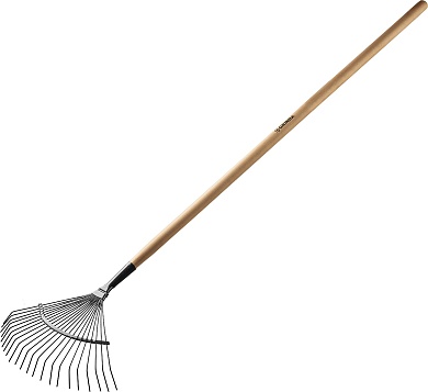 GRINDA GP-22R, размеры 400х260х1500 мм, 22 круглых зубца, стальная рабочая часть, черенок из дерева высш. сорт, веерные грабли (39591)39591