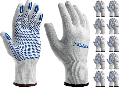 ЗУБР ТОЧКА+, с точками увеличенного размера, мягкое покрытие, ПВХ-гель покрытием, 10 пар, размер L-XL, перчатки, Профессионал (11451-K10)11451-K10
