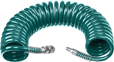 KRAFTOOL 10 м, 8х12 мм, 15 бар, Воздушный спиральный шланг с фитингами рапид (06590-10)06590-10