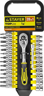 STAYER RSS 28S, 28 предм., (1/4″), Набор торцовых головок и бит-головок (27754-H28)27754-H28