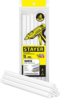 STAYER White белые 11х200 мм, 6 шт, Клеевые стержни (2-06821-W-S06)2-06821-W-S06