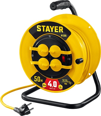 STAYER М-325 ПВС 3х2.5 50м 4000Вт IP44, Силовой удлинитель на катушке (55064-50)55064-50
