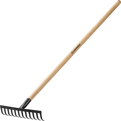 GRINDA GT-12 WOOD, 12 прямых зубцов, размеры 310х80х1300 мм, углерод. сталь, антикор. покрытие, черенок дерев. высш. сорт, садовые грабли (39583-12)39583-12
