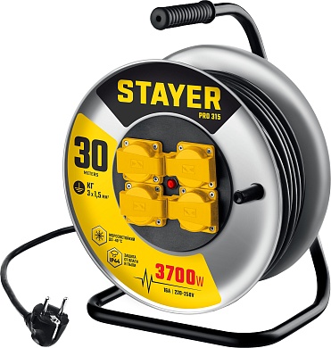 STAYER PRO 315 КГ 3х1.5 30м 3700Вт IP44, Силовой удлинитель на стальной катушке (55077-30)55077-30_z01
