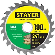 STAYER FAST 190 x 30/20мм 24Т, диск пильный по дереву, быстрый рез3680-190-30-24_z01