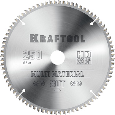 KRAFTOOL Multi Material 250х32мм 80Т, диск пильный по алюминию36953-250-32
