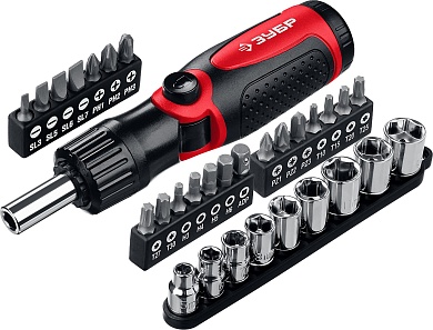 ЗУБР Реверсивно-рычажная отвертка с насадками (25161-H31)25161-H31