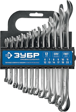 ЗУБР 12 шт, 6 - 22 мм, Набор комбинированных гаечных ключей, Профессионал (27088-H12)27088-H12_z01
