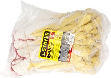 STAYER PROTECT, эластичные, натуральный хлопок, 10 пар, размер L-XL, перчатки с латексным обливом (11408-H10)11408-H10