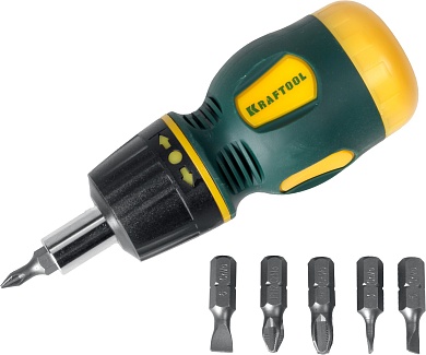 KRAFTOOL Kompakt-6 с битами 6 предм., Реверсивная отвертка (26190-H7)26190-H7