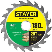 STAYER FAST 180 x 30/20мм 20Т, диск пильный по дереву, быстрый рез3680-180-30-20_z01