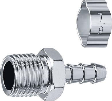 ЗУБР штуцер ″елочка″, 6 мм - 1/4″M, Переходник с обжимным хомутом, Профессионал (64924-1/4-06)64924-1/4-06