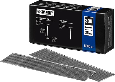 ЗУБР тип 18GA (47 / 300 / F) 25 мм, 5000 шт, гвозди для нейлера (31830-25)31830-25