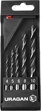 URAGAN 5 шт., 4-5-6-8-10 мм, набор спиральных сверл по дереву29419-H5
