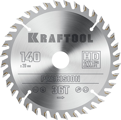 KRAFTOOL PRECISION 140х20мм 36Т, диск пильный по дереву36952-140-20