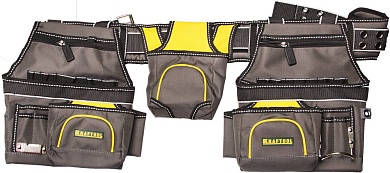 KRAFTOOL Industrie 20 карманов, 2 подвесных подсумка 2 петли для крепления молотка и рулетки, пояс монтажника (38742)38742