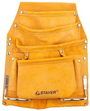 STAYER кожаная, 8 карманов, 2 скобы, поясная сумка для инструментов (38505)38505