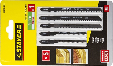 STAYER T-хвост., по дереву, 5шт., SUPER №1, Набор полотен для лобзика (15980-H5-1)15980-H5-1