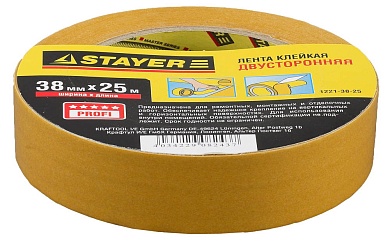 STAYER 38 мм, 25 м, на полипропиленовой основе, Двухсторонняя клейкая лента, MASTER (1221-38-25)1221-38-25