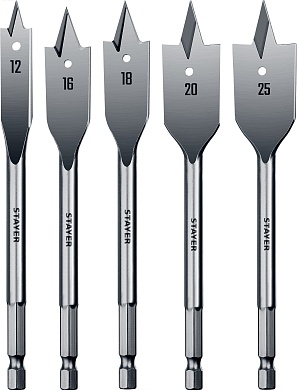 STAYER FLAT 5 шт, 12-16-18-20-25мм, набор сверл перовых по дереву2950-H5