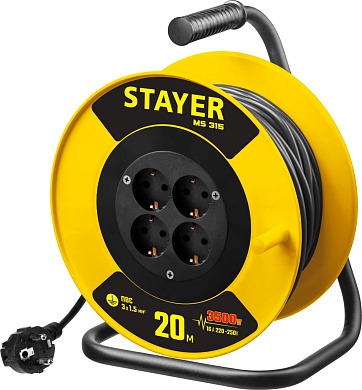 STAYER MS-315 ПВС 3х1.5 20м 3500Вт, Силовой удлинитель на катушке (55078-20)55078-20