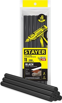 STAYER Black чёрные 11х200 мм, 6 шт, Клеевые стержни (2-06821-D-S06)2-06821-D-S06