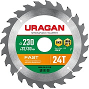 URAGAN Fast 230х32/30мм 24Т, диск пильный по дереву36800-230-32-24_z01