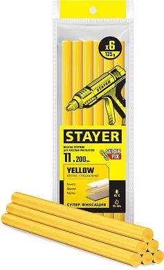 STAYER Yellow жёлтые 11х200 мм, 6 шт, Клеевые стержни (2-06821-Y-S06)2-06821-Y-S06