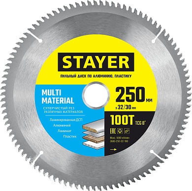 STAYER MULTI MATERIAL 250х32/30мм 100Т, диск пильный по алюминию, супер чистый рез3685-250-32-100