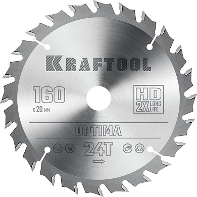 KRAFTOOL Optima 160х20мм 24Т, диск пильный по дереву36951-160-20