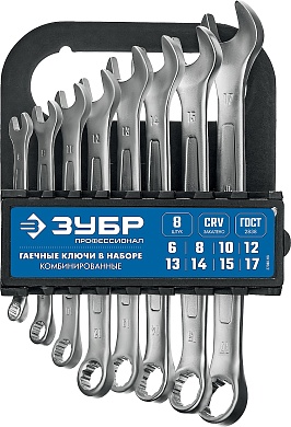 ЗУБР 8 шт, 6 - 17 мм, Набор комбинированных гаечных ключей, Профессионал (27088-H8)27088-H8_z01