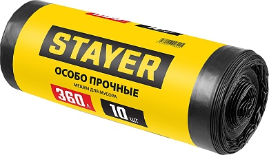 STAYER HEAVY DUTY 360 л, чёрные, 10шт, особопрочные, строительные мусорные мешки (39157-360)39157-360