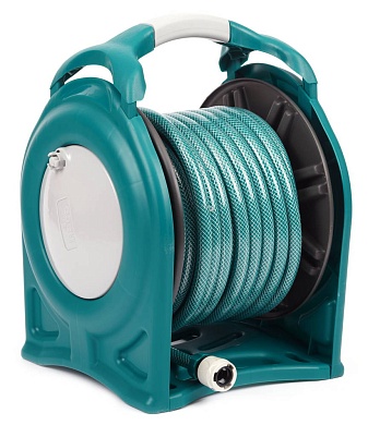 RACO корпус из высокопрочного пластика, шланг 25м х 1/2″, поливочный набор 4 предмета, катушка со шлангом в комплекте (4260-55/590)4260-55/590