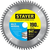 STAYER MULTI MATERIAL 190х30/20мм 64Т, диск пильный по алюминию, супер чистый рез3685-190-30-64