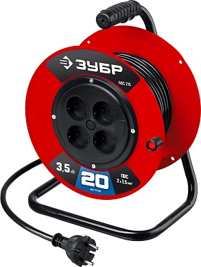 ЗУБР ПВС-215 ПВС 2х1.5 20м 3500Вт, Силовой удлинитель на катушке (55103-20)55103-20