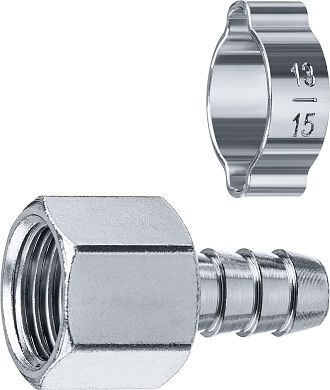 ЗУБР штуцер ″елочка″, 10 мм - 3/8″F, Переходник с обжимным хомутом, Профессионал (64923-3/8-10)64923-3/8-10