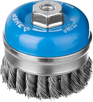 ЗУБР 80 мм, М14, жгутированная стальная проволока, 0.5 мм, Щетка чашечная усиленная, Профессионал (3527-080)3527-080_z02