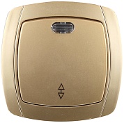 СВЕТОЗАР Акцент, проходной одноклавишный в сборе с подсветкой цвет золотой металлик 10А/~250В, Электрический выключатель (SV-54238-GM)SV-54238-GM