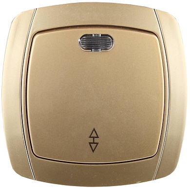 СВЕТОЗАР Акцент, проходной одноклавишный в сборе с подсветкой цвет золотой металлик 10А/~250В, Электрический выключатель (SV-54238-GM)SV-54238-GM